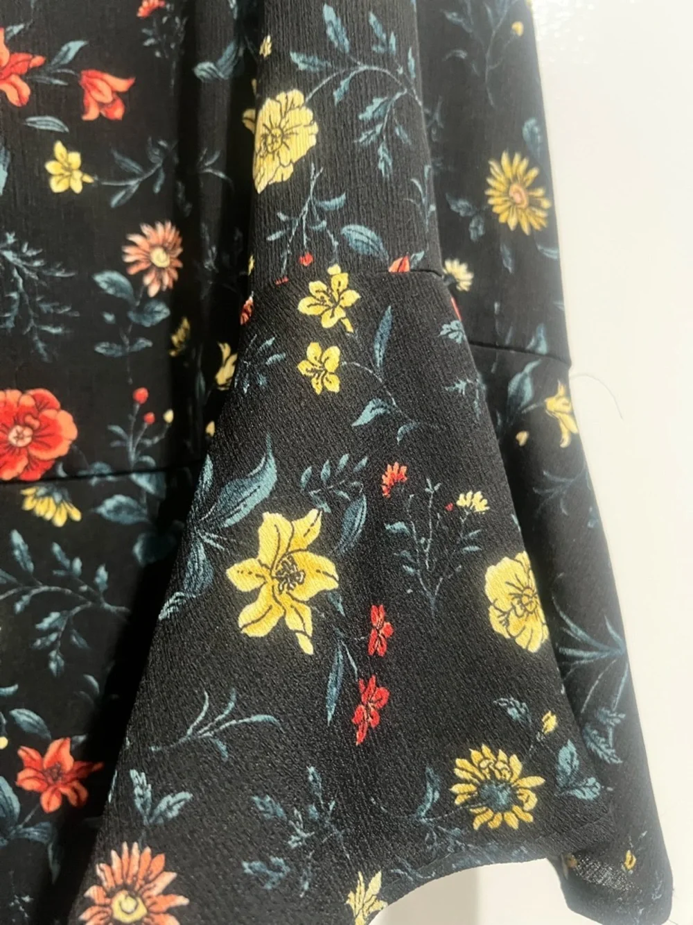 Floral Ruffle A-Line Dress in Black with Red & Yellow Flowers - Picture 6 of 6